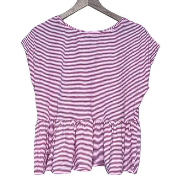 Loft Shirt Womens Medium Babydoll Striped Pink White Ruffle - Picture 2 of 6